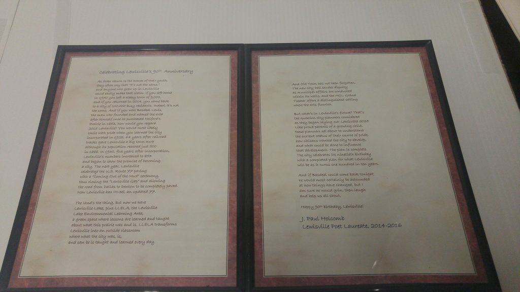 2015 Lewisville 90th Anniversary Poem Framed