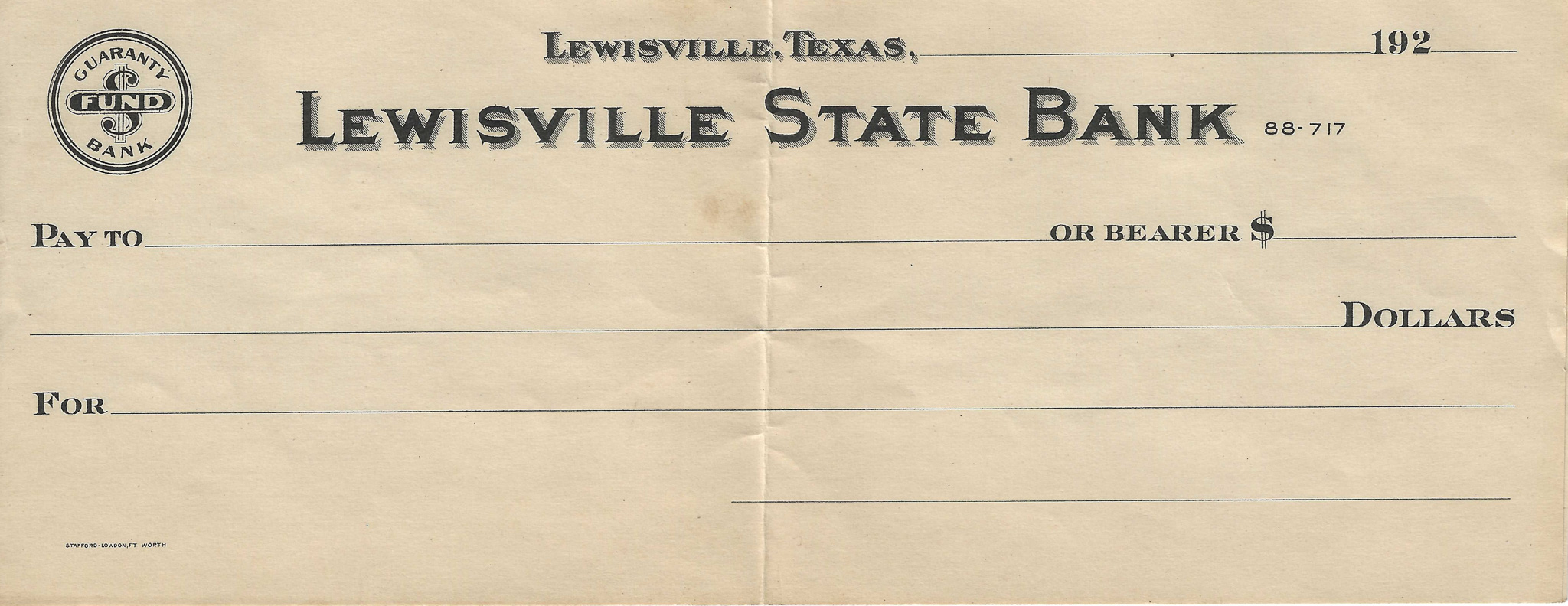 1920s – Blank Business Check, Lewisville State Bank