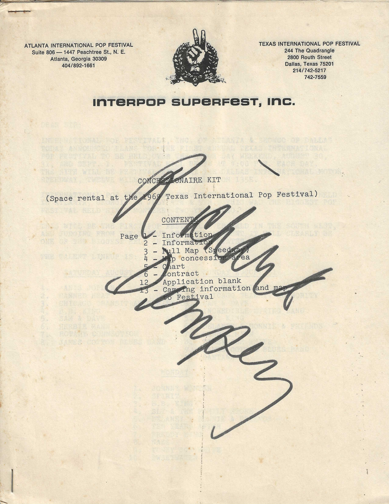 1969 Document – Pop Festival Vendor Agreement