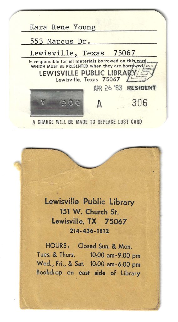 1983 Library Card - Lewisville Public Library